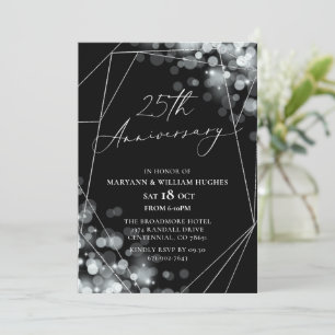 Invitación Aniversario del Boda 25 negro y plata