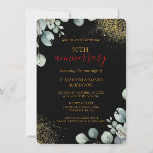 Invitación Aniversario del Boda 50 del Oro Moderno Negro