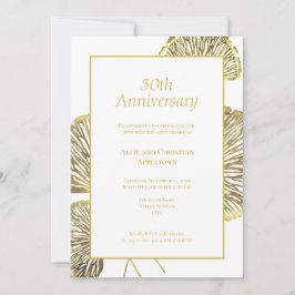 Invitación Aniversario del Boda 50 Golden Gingko Biloba Leaf
