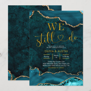 Invitación Aniversario del Boda Agate verde azulado y oro