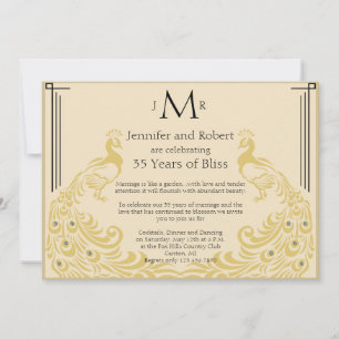 Invitación Aniversario del Boda Art Deco de Peacock Elegance