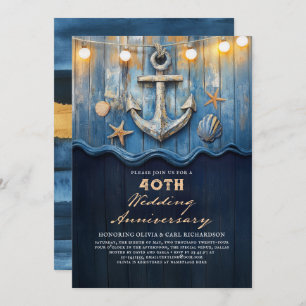 Invitación Aniversario del Boda Azul y Oro de la Marina Náuti
