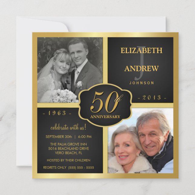Invitación Aniversario del Boda Black and Gold (Anverso)