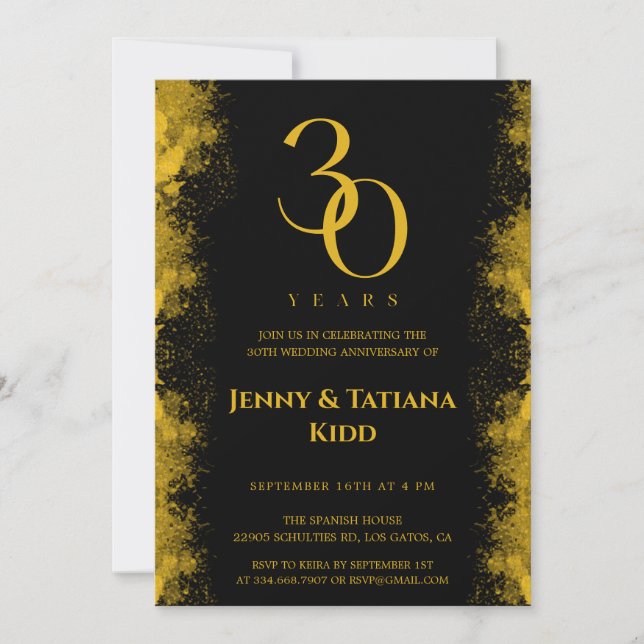 Invitación Aniversario del Boda Black & Gold 30 (Anverso)
