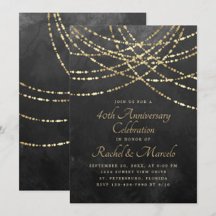 Invitación Aniversario del Boda Black Gold de las luces de ca