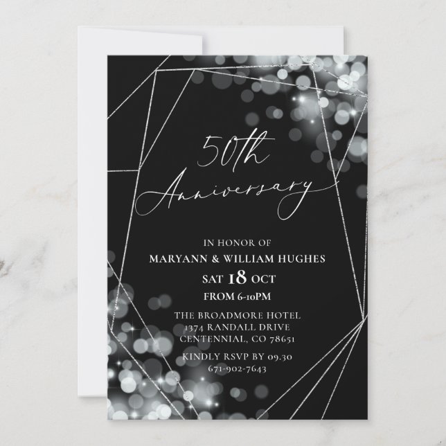 Invitación Aniversario del Boda Black & Silver 50 (Anverso)
