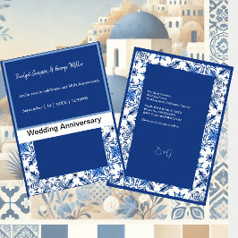 Invitación Aniversario del Boda blanco y azul de Grecia, que