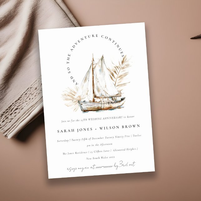 Invitación Aniversario del Boda Boho Palm Sailboat (Subido por el creador)