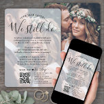 Invitación Aniversario del boda Código QR RSVP Aún hacemos fo<br><div class="desc">Si circunstancias inesperadas causaron el aplazamiento de la recepción de tu boda, el primer aniversario es una oportunidad perfecta para celebrar un año después. Invite a la familia y amigos a un fiesta elegante y elegante que cumple 1° aniversario con una elegante y moderna invitación de 2 fotos todo en...</div>