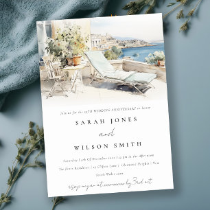 Invitación Aniversario del Boda de acuarela de Curfu Grecia