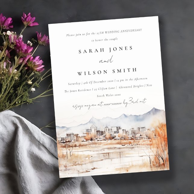 Invitación Aniversario del Boda de acuarela de Salt Lake City (Subido por el creador)