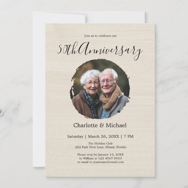 Invitación Aniversario del Boda de acuarela moderna foto de B (Anverso)