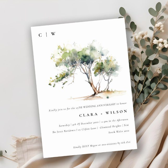 Invitación Aniversario del Boda de Árbol de acuarela simple m (Subido por el creador)