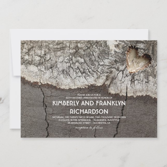 Invitación Aniversario del Boda de Birch Wood esculpido en Rú (Anverso)
