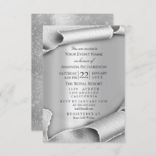 Invitación Aniversario del Boda de cumpleaños 3D Plata gris