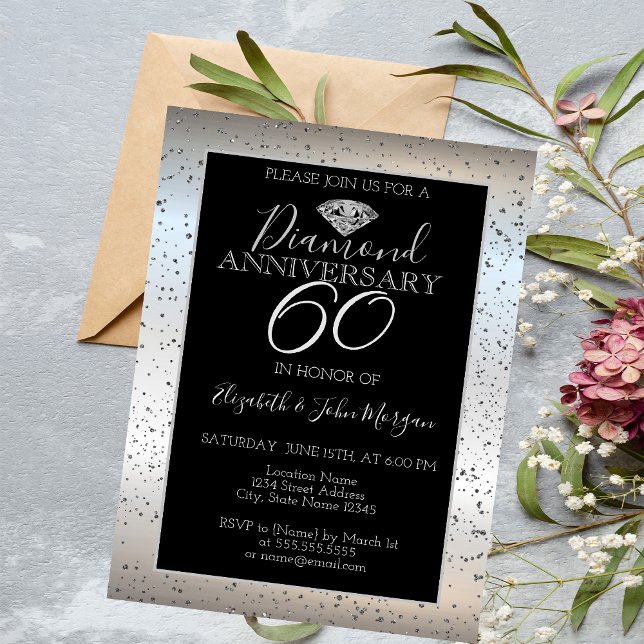 Invitación Aniversario del Boda de diamantes de Confetti Plat (Subido por el creador)