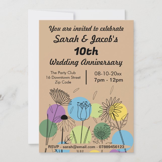 Invitación Aniversario del Boda de estilo retro (Anverso)