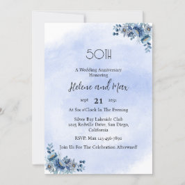 Invitación Aniversario del Boda de Floral Azul Botánico