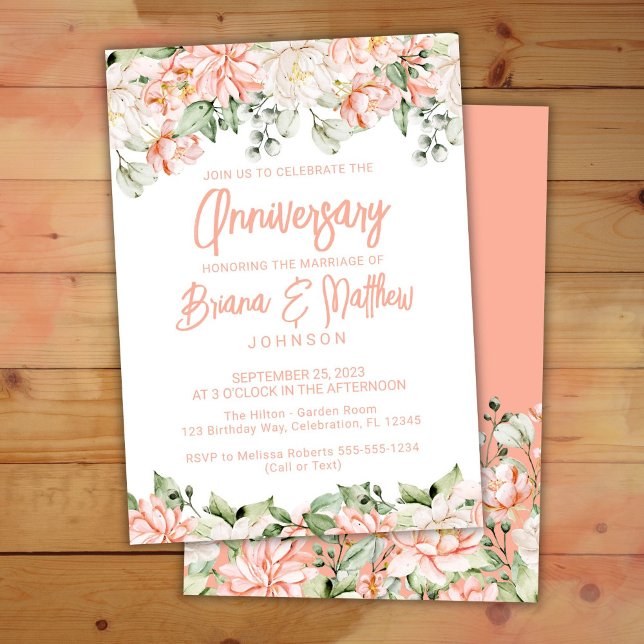Invitación Aniversario del Boda de Floral de Marfil de Peach  (Subido por el creador)