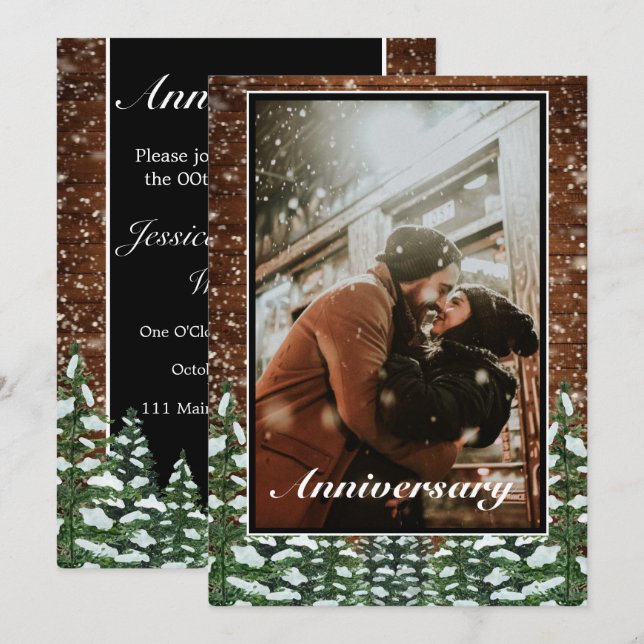 Invitación Aniversario del Boda de fotografía negra de la Sel (Anverso / Reverso)