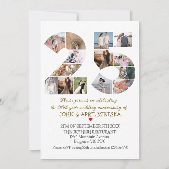 Invitación Aniversario del Boda de fotografía número 25 Perso (Anverso)