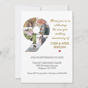 Invitación Aniversario del Boda de fotografía número nueve Pe