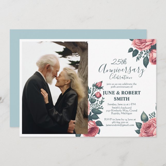 Invitación Aniversario del boda de Golden Blue (Anverso / Reverso)