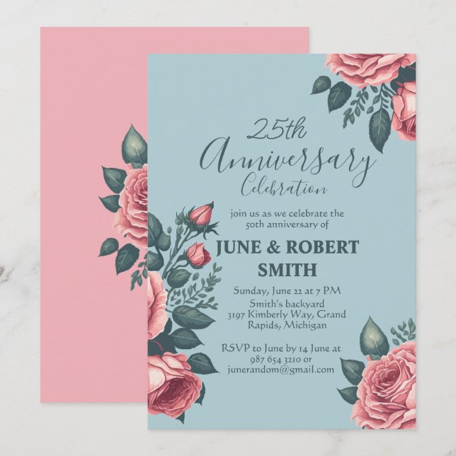 Invitación Aniversario del boda de Golden Blue (Anverso / Reverso)
