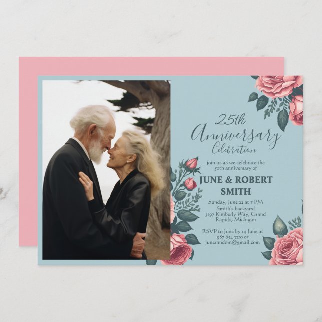 Invitación Aniversario del boda de Golden Blue (Anverso / Reverso)