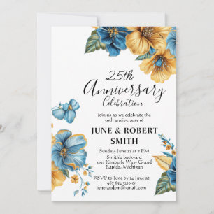 Invitación Aniversario del boda de Golden Blue