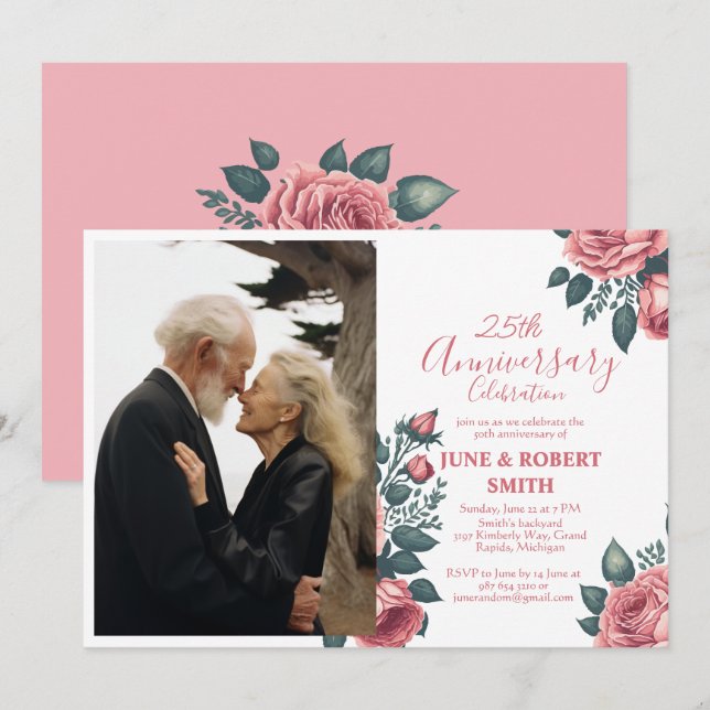 Invitación Aniversario del boda de Golden Blue (Anverso / Reverso)