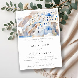 Invitación Aniversario del Boda de la acuarela de Santorini G