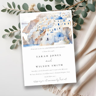 Invitación Aniversario del Boda de la acuarela de Santorini G
