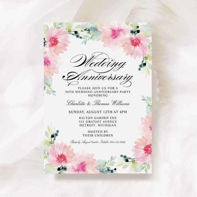 Invitación Aniversario del Boda de la acuarela floral de prim (Subido por el creador)