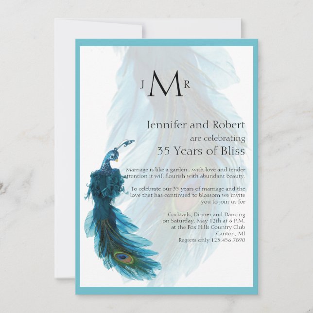 Invitación Aniversario del Boda de la ciruela azul verde azul (Anverso)