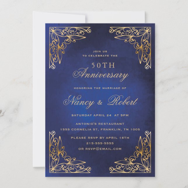Invitación Aniversario del Boda de la frontera dorada con la  (Anverso)