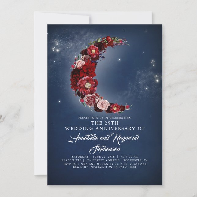 Invitación Aniversario del Boda de la Luna de Flores de Marin (Anverso)