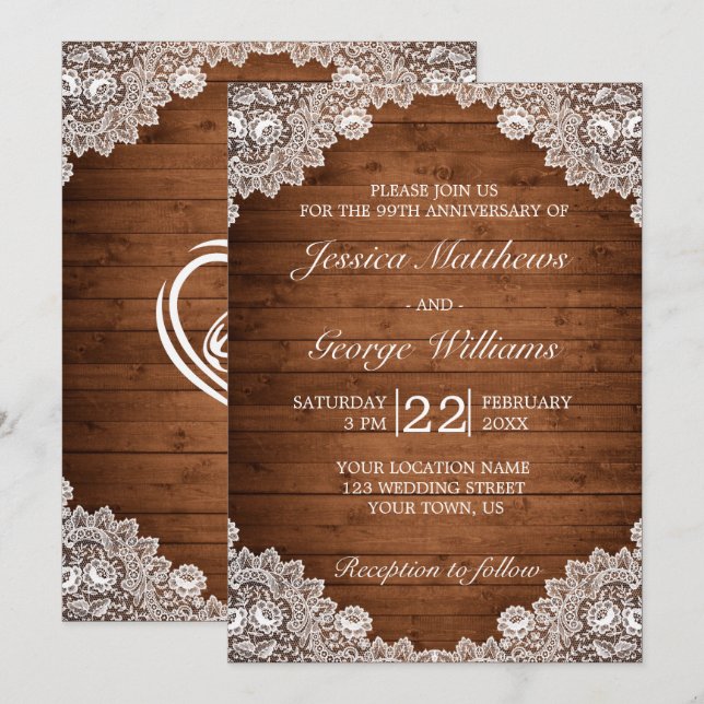 Invitación Aniversario del Boda de la Madera Rusa y los Lados (Anverso / Reverso)