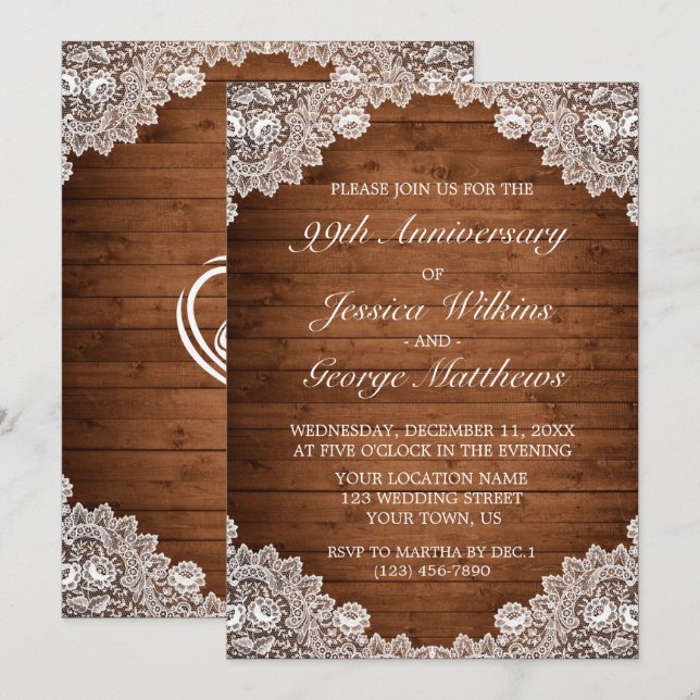 Invitación Aniversario del Boda de la Madera Rusa y los Lados (Anverso / Reverso)