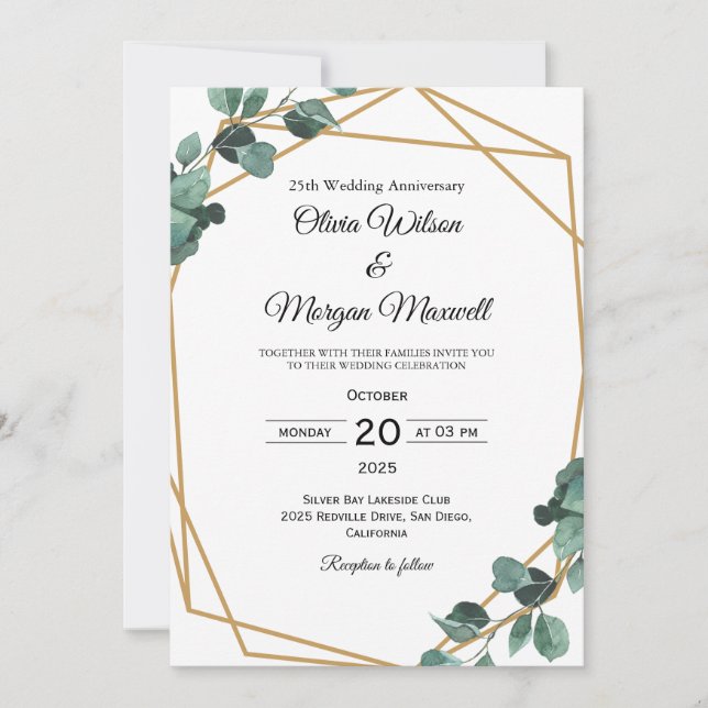 Invitación Aniversario del Boda de la moda Emerald Greenery (Anverso)