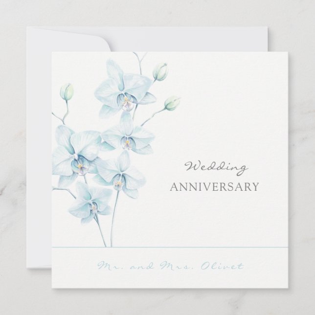 Invitación Aniversario del Boda de la orquídea azul suave en  (Anverso)