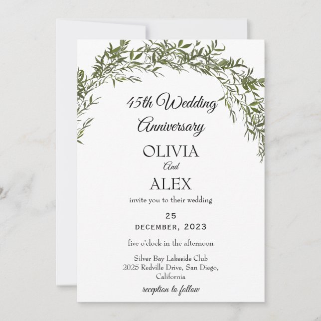 Invitación Aniversario del Boda de la vegetación clásica (Anverso)