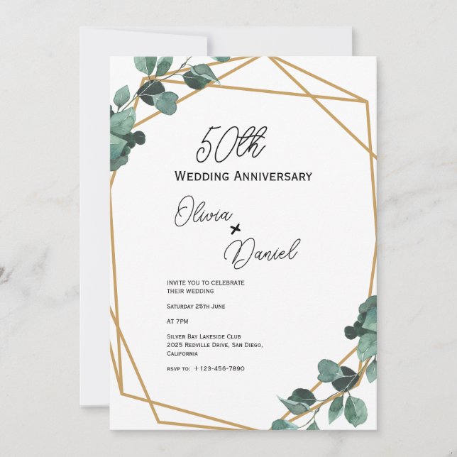 Invitación Aniversario del Boda de la vegetación Esmeralda cl (Anverso)