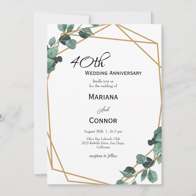 Invitación Aniversario del Boda de la vegetación romántica es (Anverso)