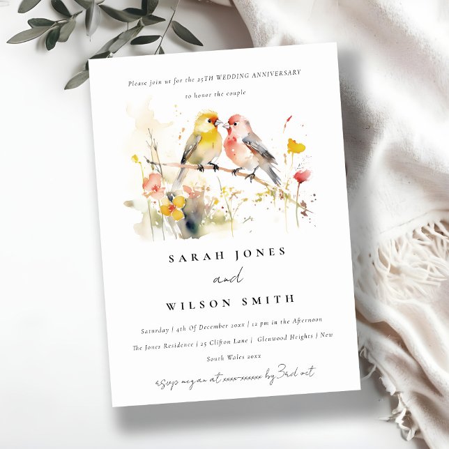 Invitación Aniversario del Boda de las Aves del Amor Botánico (Subido por el creador)