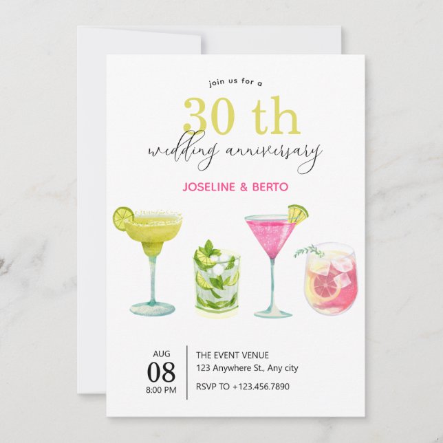 Invitación Aniversario del boda de las bebidas frutales minim (Anverso)