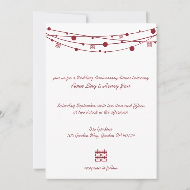 Invitación Aniversario del Boda de las linternas de doble fel (Anverso)