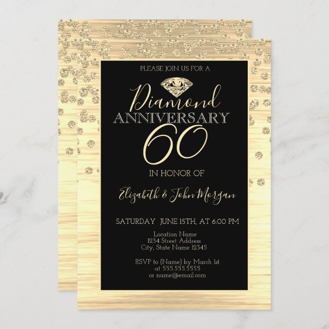 Invitación Aniversario del Boda de los diamantes de oro de la (Anverso / Reverso)
