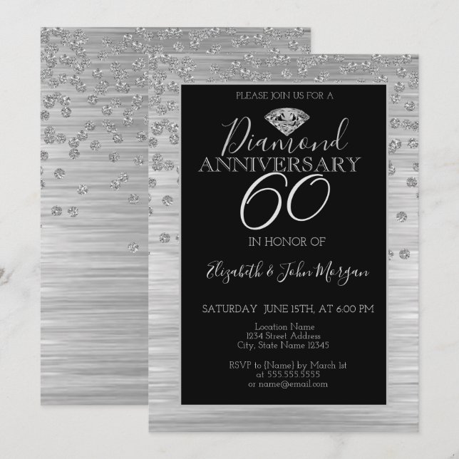 Invitación Aniversario del Boda de los diamantes de plata de  (Anverso / Reverso)