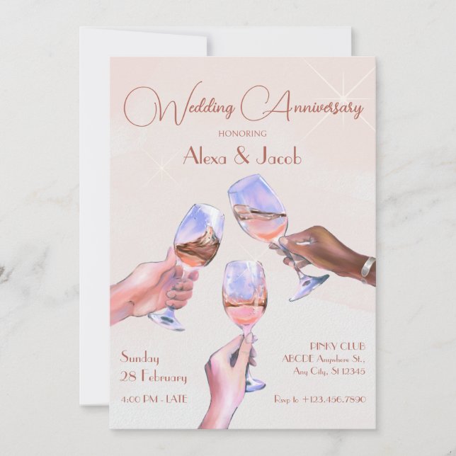 Invitación Aniversario del Boda de los Glasses de Champagne a (Anverso)